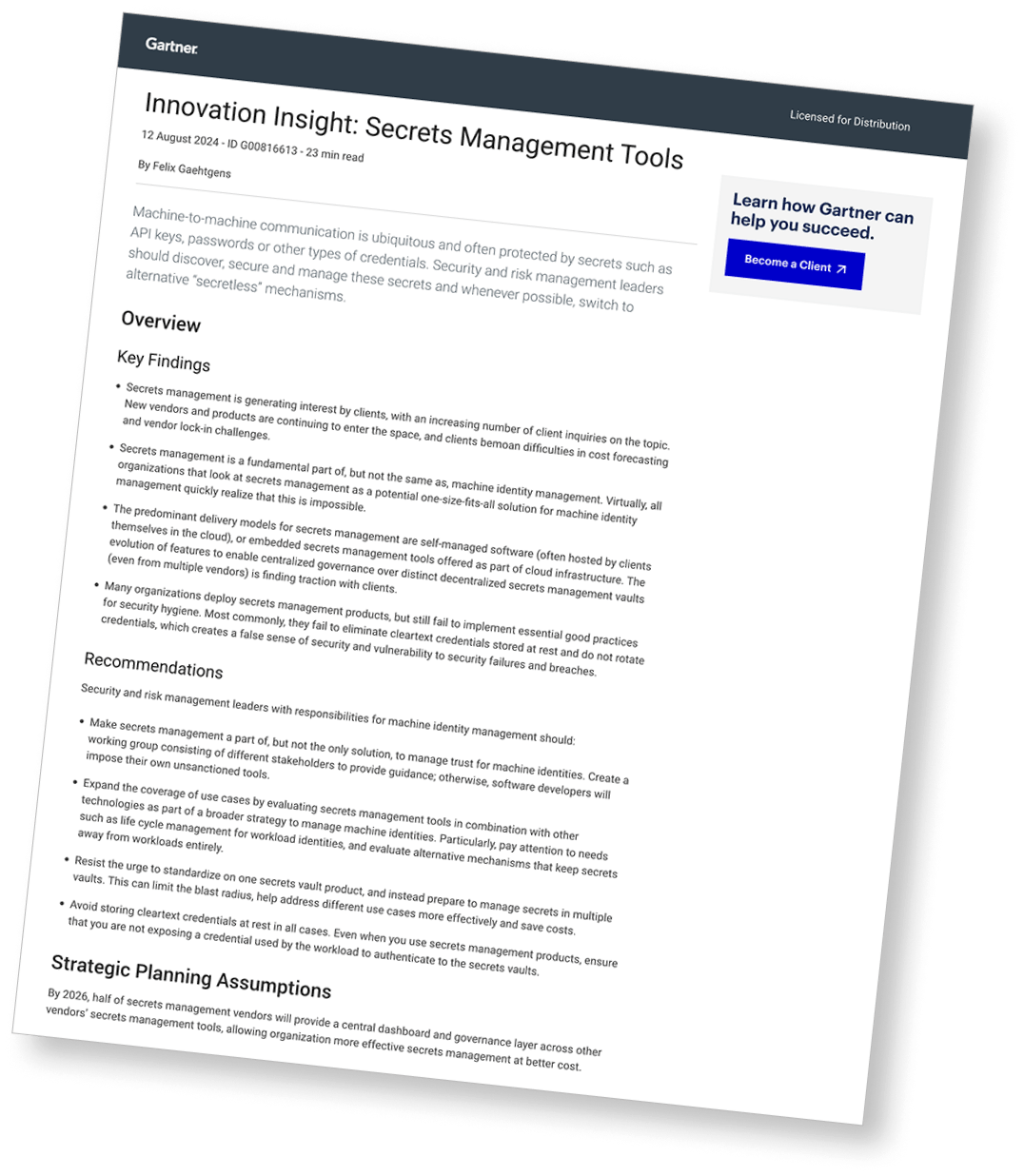 2024 New Gartner® Report Innovation Insight:
 Secrets Management Tools