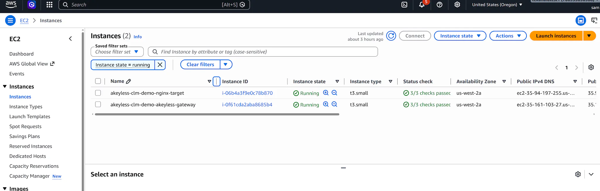 Two EC2 instances running: the NGINX target and the Akeyless Gateway